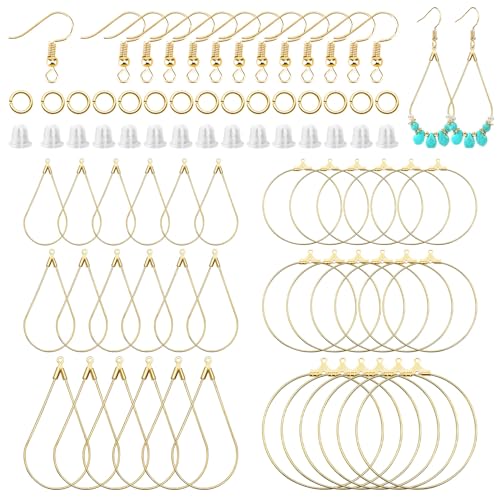 286Pcs Earrings Beading Hoop Set for Jewelry Making,36 Beading Hoops Earring Finding Teardrop Round Earring Hoops with 50 Hooks,100 Jump Rings,100 Earring Backs for Earrings Making Supplies(K Gold) - color: 286Pcs-K Gold