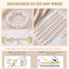 Double Layer Pearl Heart Bracelets for Women, Cubic Zirconia Charm Jewelry, Adjustable Gold Silver Stackable Bracelet Jewelry Set Birthday Gift for Mom Daughter Wife - color: Silver-White