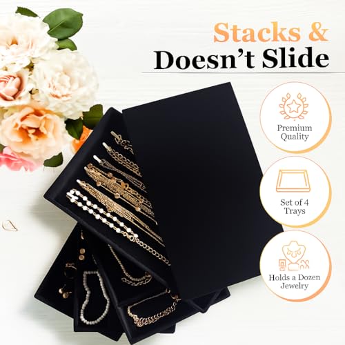 Velvet Jewelry Organizers and Storage Tray – 5 PC Protect and Display Your Jewelry with Style – Stackable, Durable, and Ideal for Drawers and Vanity Tables