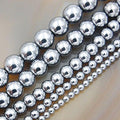 AD Beads Natural Faceted & Smooth Metallic Hematite Round Gemstone Loose Beads 16" 2mm 3mm 4mm 6mm 8mm 10mm (4mm, Metallic Silver (Smooth)) - color: Metallic Silver (Smooth), size: 4mm