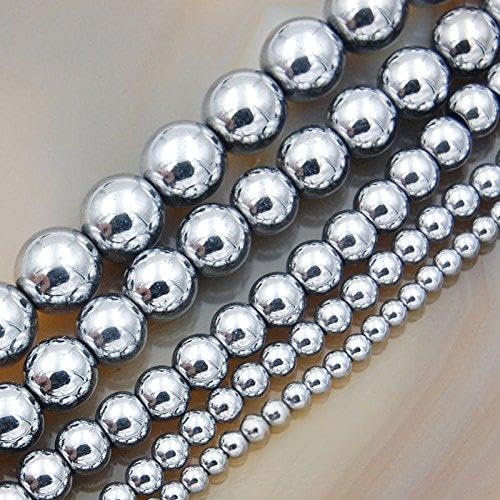 AD Beads Natural Faceted & Smooth Metallic Hematite Round Gemstone Loose Beads 16" 2mm 3mm 4mm 6mm 8mm 10mm (6mm, Metallic Silver (Smooth)) - color: Metallic Silver (Smooth), size: 6mm