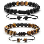 Hamoery Men Women 8mm Tiger Eye Stone Beads Bracelet Elastic Natural Stone Yoga Bracelet Bangle - color: 2 Pcs Set 1-21018