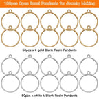 Oubaka 100pcs Open Bezels for Resin,Hollow Frame Pendants Blank Resin Pendants Open Bezel Pendants Backs Geometric Pressed Flower Frame for Jewelry Making,DIY Resin Crafts(K Gold,White K) - color: 100pcs Round Open Bezel Pendants