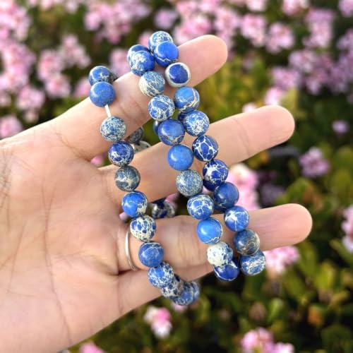 Adabele 1pc Natural Stretch Gemstone Bracelet 8mm (0.31") Bead 7" to 8.5 inch Healing Crystal Energy Quartz Chakra Jewelry Women Unisex Birthday Gift - color: Blue sea sediment jasper, size: 7.5 inch