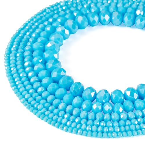6 Strands Faceted Crystal Glass Beads Strands 3/4/6/8mm Rondelle Electroplate Glass Loose Spacer Beads Pearl Luster Plated for DIY Bracelet Necklace Jewelry Making, Deep Sky Blue - color: 2/3/4/6/8mm-Deep Sky Blue
