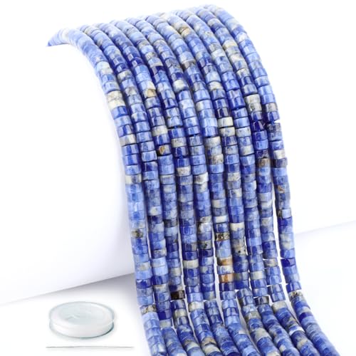 Natural Blue Sodalite Heishi Spacer Beads Loose Semi Precious Flat Round Gemstone Disc Shape Stone for Beading Jewelry Making 4x2mm 15.5" - color: Blue Sodalite