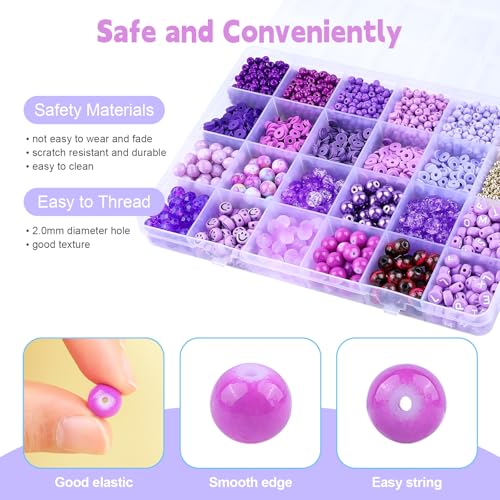 Purple Beads for Jewelry Making,3500pcs Clay Beads,Purple Friendship Bracelet Making Kit DIY Craft Set with 3mm Seed Bead,8mm Glass Bead - color: 24 Color-B