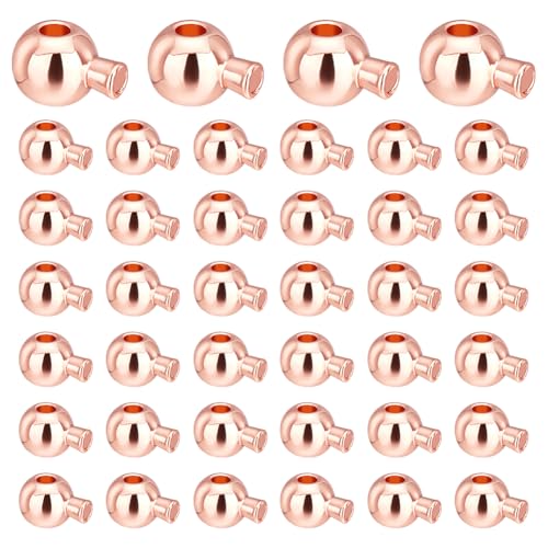 UNICRAFTALE About 60Pcs Crimp Beads Rose Gold Stopper Beads with Pin Metal Loose Spacer Beads Bulk Brass Round Stopper Crimp End Beads for Jewelry Making Accessories Hole 0.9mm