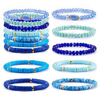 Ornaland 7Pcs Handmade Polymer Clay Heishi Surfer Stretch Bracelets Set Colorful Glass Beads Bracelets Boho Stackable Preppy Bracelets Wrist Jewelry for Women - color: Blue