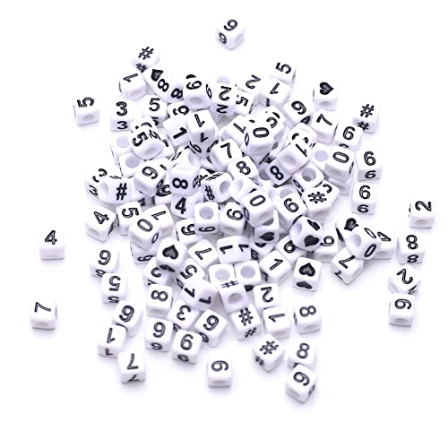 ToBeIT 800pcs Number Beads Acrylic Cube Bead Alphabet Square Letter Beads for DIY Key Chains Bracelets Necklace Jewelry Making (White-Black) - color: white-black