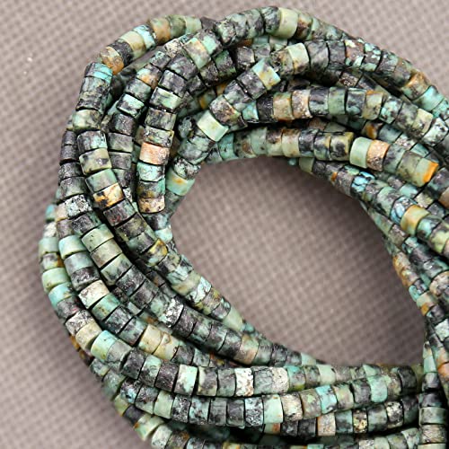 150PCs Natural African Turquoise Spacer Beads, Loose Semi Precious Flat Round Gemstone Heishi Disc Stone Beads for Beading Jewelry Making 4mm*2mm 38cm - color: African Turquoise, size: 4MM*2MM