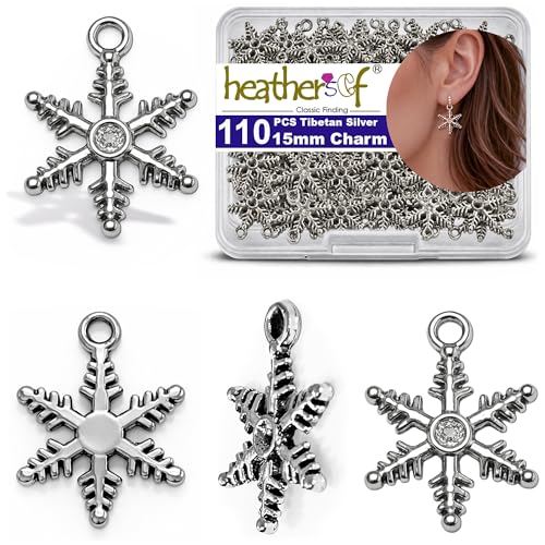 Heather's cf Celestial Beads Moon Charms Pendant Jewelry Making Earrings Necklace Bracelet Kit Findings Jump Rings Lobster Clasp Vintage Finish Plated Non Tarnish Look (Silver Star, 79-150Pcs) - color: Silver Snowflake