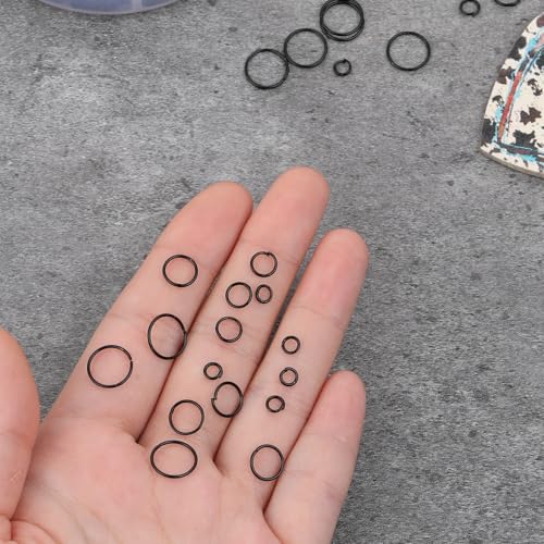 Qianyu 970Pcs Black Open Jump Rings Set - Assorted Sizes 4/5/6/7/8/10mm Chainmail Rings for Jewelry Making Bracelet Earrings Repair