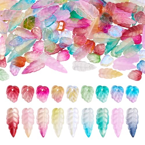 Beadthoven 120Pcs Transparent Glass Leaf Beads Mixed Color Leaf Shaped Crystal Beads Colorful Spring Summer Plant Bead Loose Gemstone Spacers for Jewelry Making DIY Bracelets Necklace Earrings Crafts - color: Leaf 2 styles