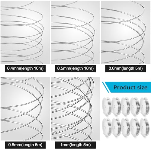 Flutesan 10 Roll 230ft Jewelry Wire for Making 18, 20, 22, 24, 26 Gauge Craft Beading Wire Jewelry Making Supplies Bendable Copper, 5 Size (Silver) - color: Silver
