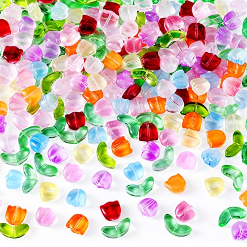 PAGOW 160PCS Tulip Flower Beads Glass Translucent Bracelet Beads Colorful Handcrafted Crystal Loose Glass Beads for Spring Summer Valentines Wedding DIY Jewelry Making Gifts - color: Tulip-160pcs Bright Colors