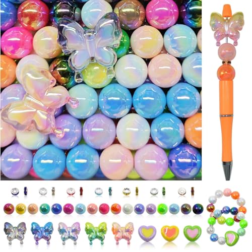 254 Pieces Beads for Pens - 16MM Acrylic Loose Bead Bulk Set - Beads Kit for Crafts - Fit for Jewelry Making, Bracelets, Beadable Pens, and Focal Bead for DIY Supplies - color: A-rainbow bead