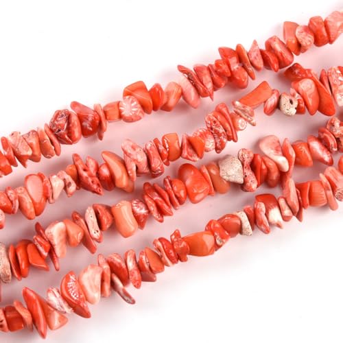 Orange Coral Chip Beads 5-8mm Irregular Shaped Tumbled Chips Stone Loose Bead for Jewelry Making 1 Strand 32" - color: Orange Coral