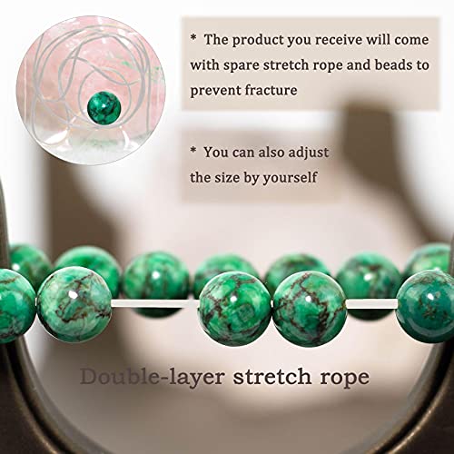 8mm Natural Gemstone Stretch Bracelet, Handmade Unisex Crystal Bracelets for Meditation, Yoga, Spiritual Healing & Positive Energy - color: Green Magnesite Turquoise