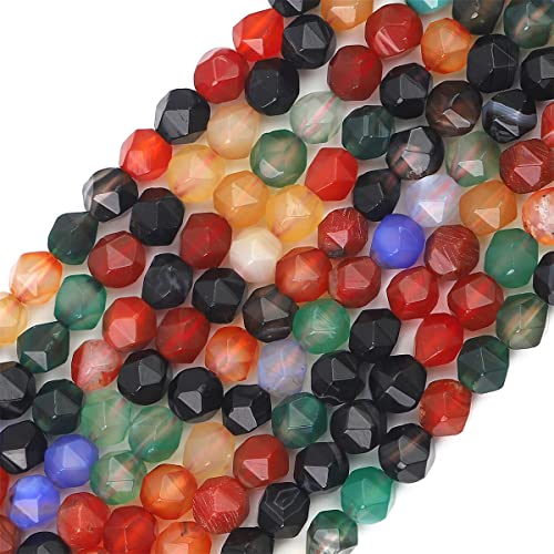 BEADIA Faceted Natural Colorful Agate Stone Round Beads 6mm 36cm/Strand for Jewelry Making - color: Colorful Agate, size: 6mm