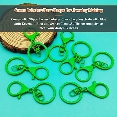 30Pcs Lobster Claw Clasps Keychain for Jewelry Making,Metal Lobster Clasp Swivel Trigger Clips with Swivel Clasps Hook Clips Flat Split Keychain Ring for DIY Craft Jewelry Making(Green) - color: Green