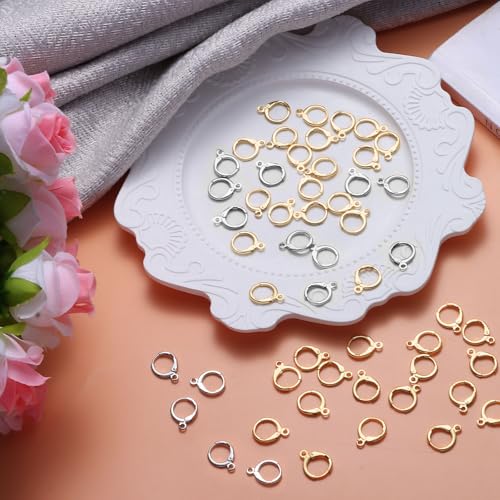 60pcs 18K Gold and Silver Filled Hoop Huggie Earring Hooks,Hypoallergenic Dangle Tarnish Resistant Gold Lever Back Earring Hooks Earwire for Jewelry Making Supplies (Mix Color)