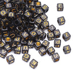 6x6mm Black Cube Acrylic Alphabet Letter Beads Gold Alphabet On Square Black Beads A-Z Mixed Plastic Shape Loose DIY Beads for Jewelry Making Bracelets Necklaces Key Chains (Gold on Black) - color: black-gold(6mm)
