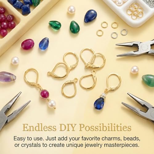 60PCS Gold Leverback Earring Hooks, Stainless Steel Open Loop Leverback Hoops, Leverbacks French Earring Hooks for Making Dangle Earrings, Smooth to Open & Close (Gold) - color: Gold