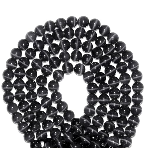 100pcs Black Cat Eye Beads 8mm Round Semi Precious Stone Hole Size 1mm DIY Charm Spacer Beading Smooth Gemstone Loose Beads for Jewelry Making Bracelets Necklaces Earrings Crafting - color: Black