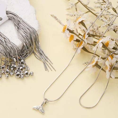 Crisjanggo 10 Pcs Adjustable Stainless Steel Chain Bulk 20 Inch Dainty Snake Necklace Chains with Lobster Clasps for Jewelry Making - color: Silver Snake