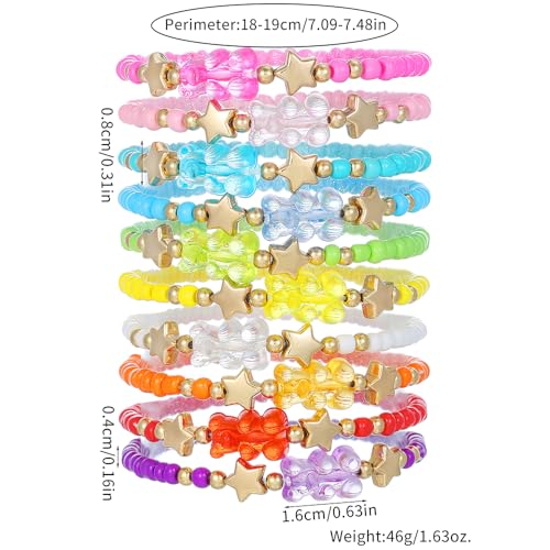 Friendship Bracelets Boho Stackable Bracelets for Women Surfer Heishi Clay Bead Bracelets Stretch Preppy Bracelets Colorful Boho Bracelets for Women - color: 10pcs Candy Bear