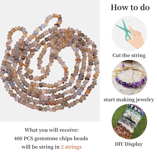 400pcs Natural Chip Stone Beads for Jewelry Making Blue Agate 5-8mm Irregular Gemstones Healing Crystal Loose Rocks Bead Hole Drilled for Ring Earrings Necklace Bracelet Making DIY Art Crafts - color: Blue Agate(2 Strands-62")