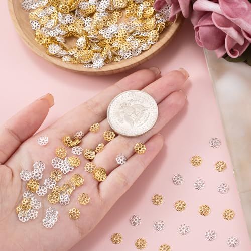 ANCIRS 2000pcs 7mm Spacer Beads Caps for Jewelry Making, Metal Flower Bead Caps for Bracelet Necklace- Gold & Silver - color: 2000pcs gold & silver