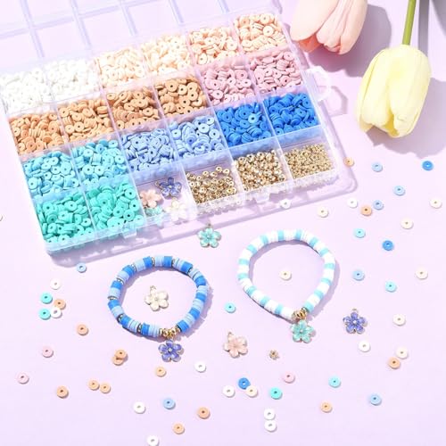 3219 PCS Clay Beads Bracelet Making Kit, Heishi Beads for Jewelry Making, Friendship Bracelet Kit for Adult Necklace Earring DIY with Polymer Clay Material - color: Clay Beads Kit (1 Box with Accessories)-about 3219pcs