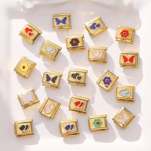 Italian Charms Bracelet Sets with 1Pcs Starter Brascelet 9Pcs Charms 9mm Italian Modular Charm Bracelet DIY Module Jewelry Gifts - color: A-Starter Bracelet Set-20Pcs Gold Red