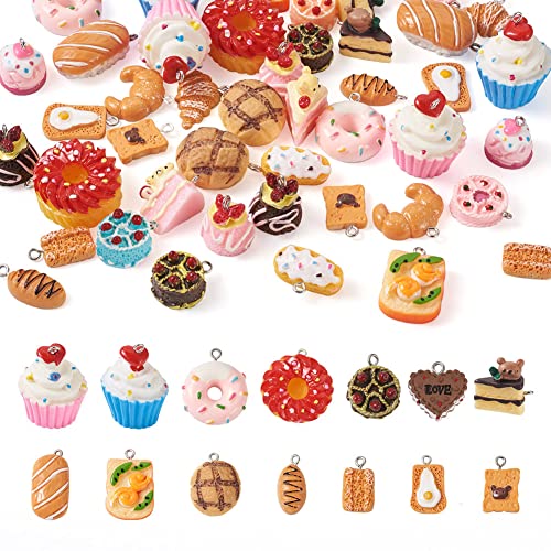 Cheriswelry Cup Cake Resin Pendants Lovely Food Sweet Dessert Dangle Charms Links Hanging Ornament with Metal Loop Fruit Pendants for Key Chains Bracelet Necklace Jewelry Making - color: Mixed Color-Bread & Dessert
