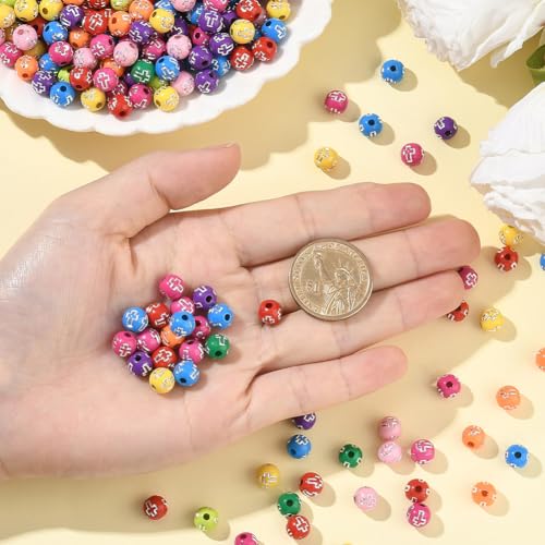 1 Box About 500Pcs Round Cross Beads Acrylic Cross Bead Bulk Small 8MM Plastic Plating Colorful Ball Western Crucifix Spacers for Jewelry Making Findings Bracelets Necklace Beginner Adults - color: Colorful