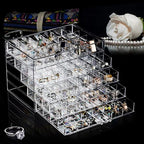 yarlung Acrylic Jewelry Storage Box Earring Holder with 5 Drawers, 120 Grids Jewelry Organizer Tray Clear Ring Display Case for Beads, Nail Tips, Women Girls, Birthday Gift