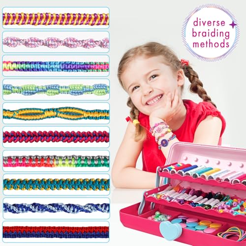 TingingYuli Friendship Bracelet Making Kit for Girls 8-12, DIY String Bracelet Maker with 3-Layer Storage Box, Arts and Crafts for Kids Ages 6-12, Easter Christmas Birthday Gift Set - color: Pink/Red