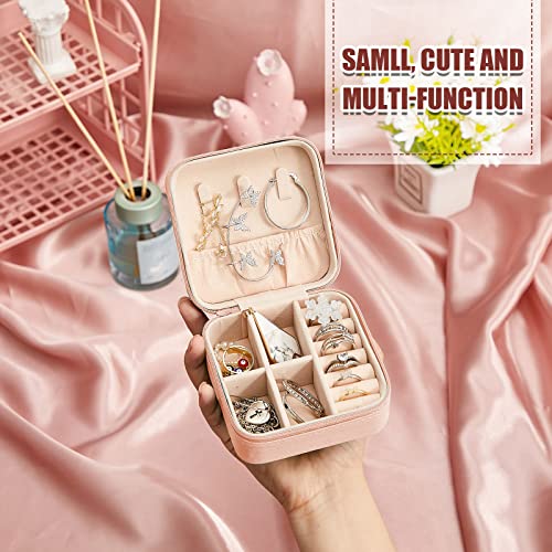 Taiyin Travel Jewelry Case, Bridesmaid Gifts Mini Jewelry Organizer, PU Leather Portable Earring Box for Women Girls - color: Pink