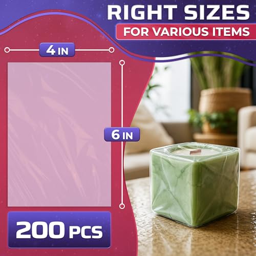 200 Pcs Heat Shrink Wrap Bags – 4x6 In Mother’s Day Cellophane Bags Compatible with Hair Dryer at Medium Temperature – Suitable for Packaging Small Items, Protects from Dust, Moisture, and Scratches - size: 1 count (Pack of 200)