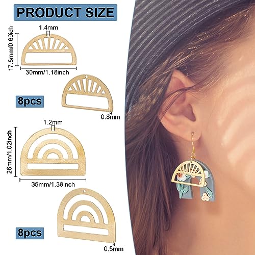 BENECREAT 16Pcs 2 Style Hollow Brass Pendants, Golden Half Round Charm for DIY Craft Jewelry Pendants Making, Hole: 1.2~1.4mm, 8pcs/Style - color: Golden Half Round