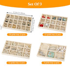 Jewelry Organizer Trays Set of 9, Velvet Lined Stackable Jewelry Trays for Drawers with Adjustable Dividers, Earring Organizer Storage, Beige 8.3 x 4.9 x 1 Inches