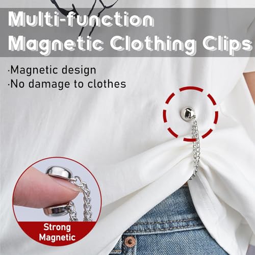 YOKUSHI 12 Pcs Multi-function Magnetic Clothing Clips with Chain, Shirt Ties Clip for Women, Magnets Pinless Buttons for Cardigan Hijab Cuff Hem Accessories (Colorful)