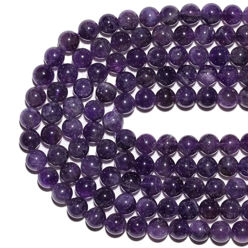10mm Natural Amethyst Gemstone Beads Polished Round Smooth Stone Beads for Bracelets Jewelry Making 15inch Loose Beads - color: Amethyst, size: 10mm
