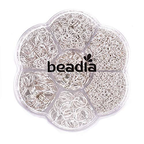 BEADIA Open Jump Rings Sliver 6 Sizes 2400pcs with Lobster Claw Clasps Set for DIY Jewelry Making Supplies - color: Silver, size: Variety Pack (6 Sizes)