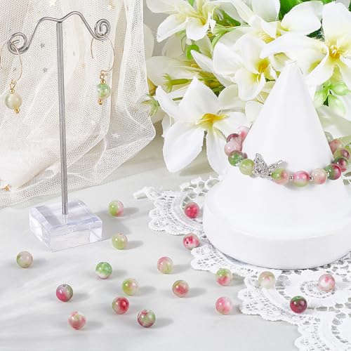 1 Box 120PCS 8MM Natural Watermelon Tourmaline Gemstone Bead with Hole Crystal Round Shape Pink Spacer Loose Stone Persian Jade Beads for Jewelry Making Bracelet Necklace DIY Craft Supply - size: 8mm 120pcs