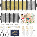 HUISUYTON 18K Gold Necklace Chain Kit for Jewelry Making, 59FT 12Rolls Bracelet Chains with Charms/Pliers/Jump Rings/Lobster Clasps Accessories for DIY Necklace Bracelet Making - color: 18k Gold Plated and Stainless Steel Silver-59Ft+Pendants