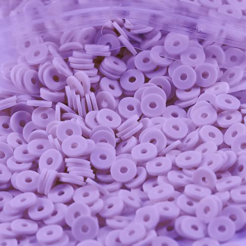 2000pcs Light Purple Clay Beads for Bracelets Making, Flat Round Polymer Clay Beads 6mm Spacer Heishi Beads for Jewelry Making Earring Bracelets Necklace - color: Light Purple 16