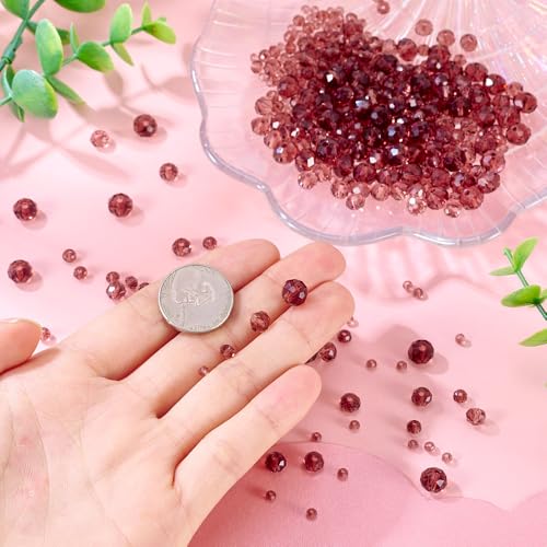 4 Strands Faceted Glass Beads Crystal 3/4/6/8mm Rondelle Transparent Glass Loose Spacer Beads for DIY Bracelet Necklace Wristband Keychain Jewelry Craft Making, Pale Violet Red - color: 3/4/6/8mm-Pale Violet Red
